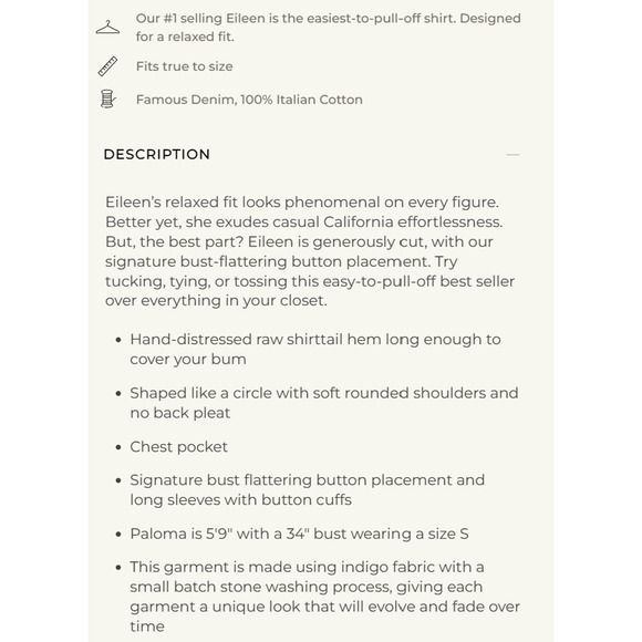 Frank & Eileen EILEEN Famous Denim Relaxed Shirt in Distressed Wash L NWOT $278 - Picture 9 of 14